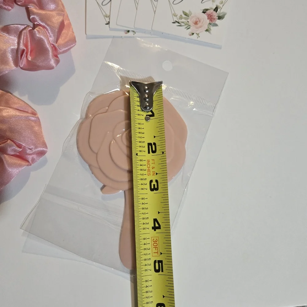 Pink Hair Scrunchies and Rose Hand Mirrors Set Of 5